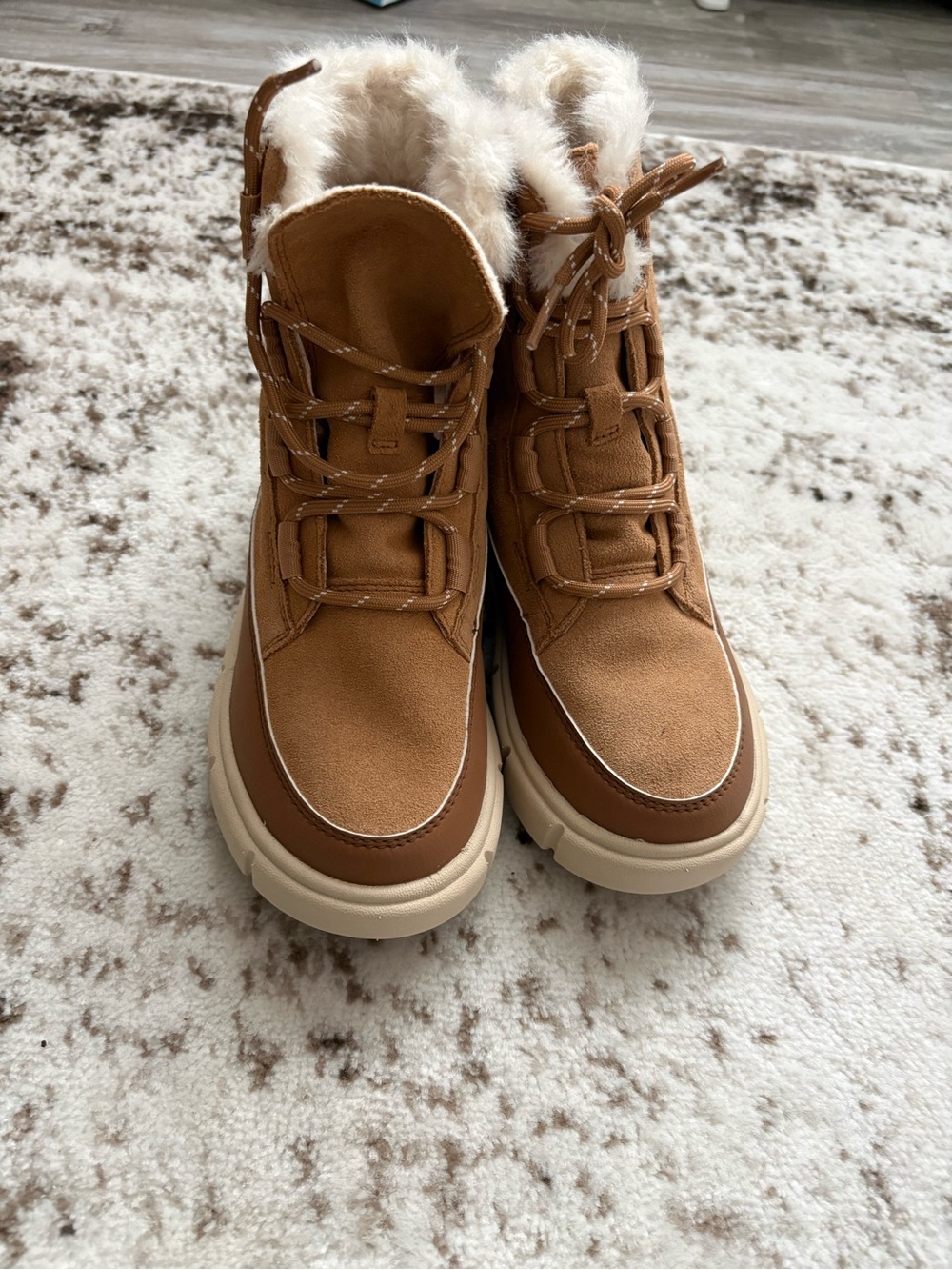 Sorel Kids Tan Faux-Fur Lined Lace-Up Boots